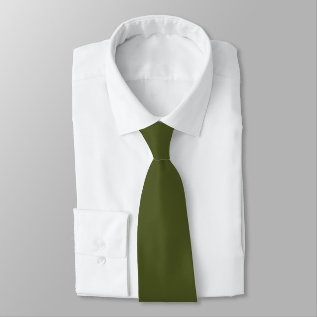 Khaki Green Hidden Initials Solid Colour Neck Tie (Tied)