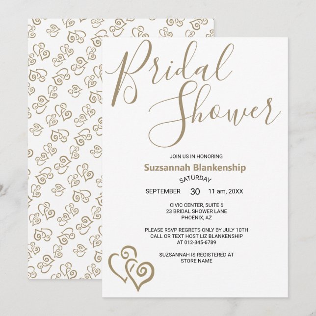 Khaki Linked Hearts Bridal Shower Template (Front/Back)