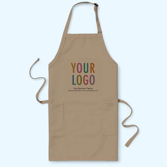 Khaki Long Apron Custom Business Logo Personalized (MISOOK Khaki Long Apron with Pockets Imprinted with Logo)