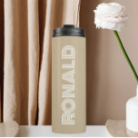 Khaki Modern Typography Personalised Thermal Tumbler<br><div class="desc">Keep hot beverages hot and cold beverages cold with this trendy,  insulated thermal tumbler that is a khaki colour along with name printed in white,  modern  typography. Edit your thermal tumbler and replace name with desired name. Perfect for a birthday gift,  wedding groomsman gift,  etc.</div>