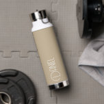 Khaki Modern Typography Personalised Water Bottle<br><div class="desc">Trendy,  vacuum insulated water bottle that features personalised name in white,  modern typography on a khaki colour background. Personalise bottle by editing name and replacing name with your own as desired. Perfect for a birthday gift,  wedding groomsman gift,  etc. Select your water bottle style. Select your water bottle style.</div>