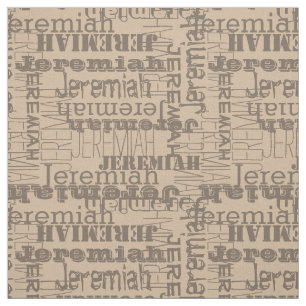 Khaki Mushroom Modern Name Collage Fabric