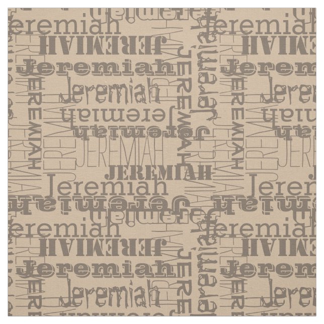 Khaki Mushroom Modern Name Collage Fabric (Swatch)
