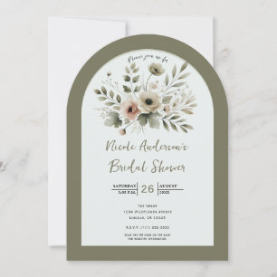 Khaki Olive Green Watercolor Floral Bridal Shower Invitation
