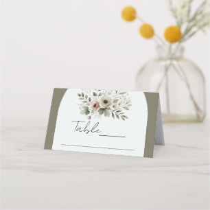 Khaki Olive Green Watercolor Floral Wedding  Place Card