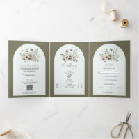 Khaki Olive Green Watercolor Floral Wedding