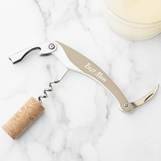 Khaki Personalised Wedding Best Man Corkscrew (Front)