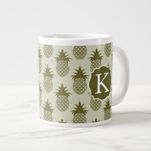 Khaki Pineapple Pattern Add Your Initial Large Coffee Mug