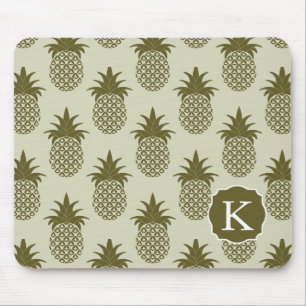 Khaki Pineapple Pattern Add Your Initial Mouse Pad