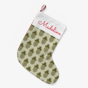 Khaki Pineapple Pattern   Add Your Name Small Christmas Stocking