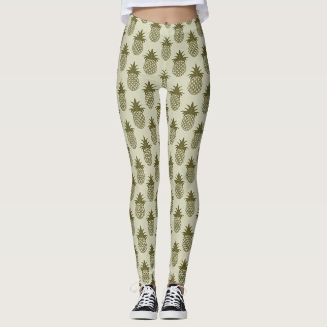 Khaki Pineapple Pattern Leggings (Front)