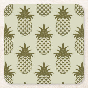 Khaki Pineapple Pattern Square Paper Coaster