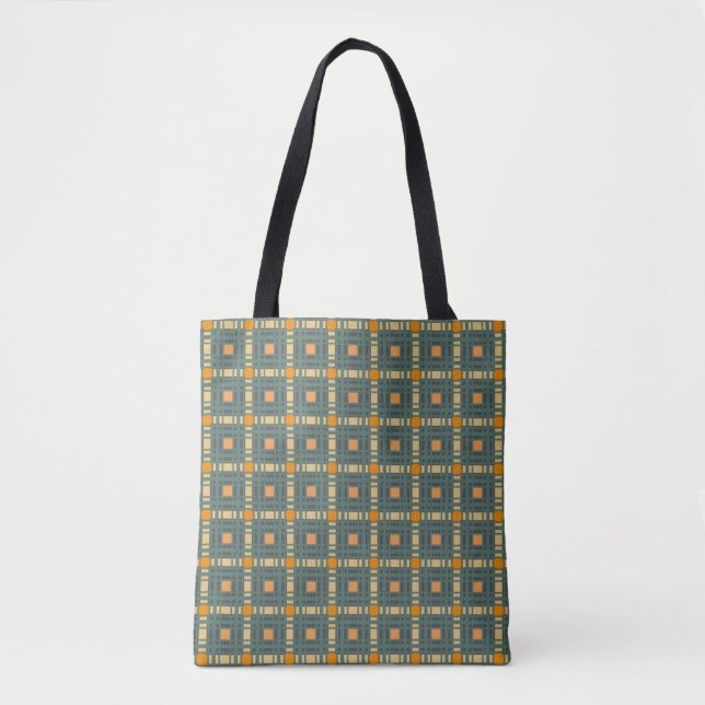 Khaki plaid tartan tote bag (Front)