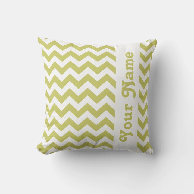 Khaki Safari Chevron with custom text Cushion (Front)