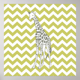 Khaki Safari Chevron with Pop Art Giraffe Poster