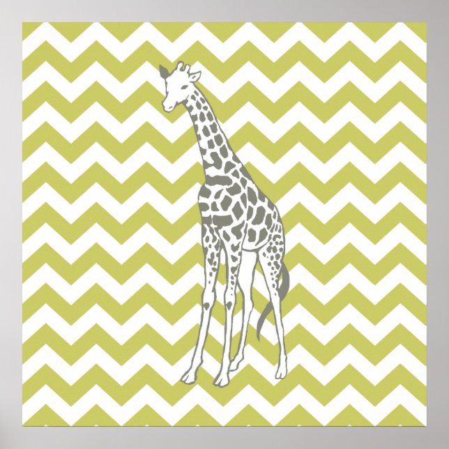 Khaki Safari Chevron with Pop Art Giraffe Poster (Front)