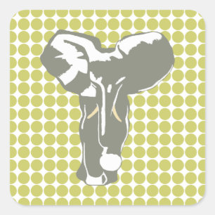 Khaki Safari Dot with Pop Art Elephant Square Sticker