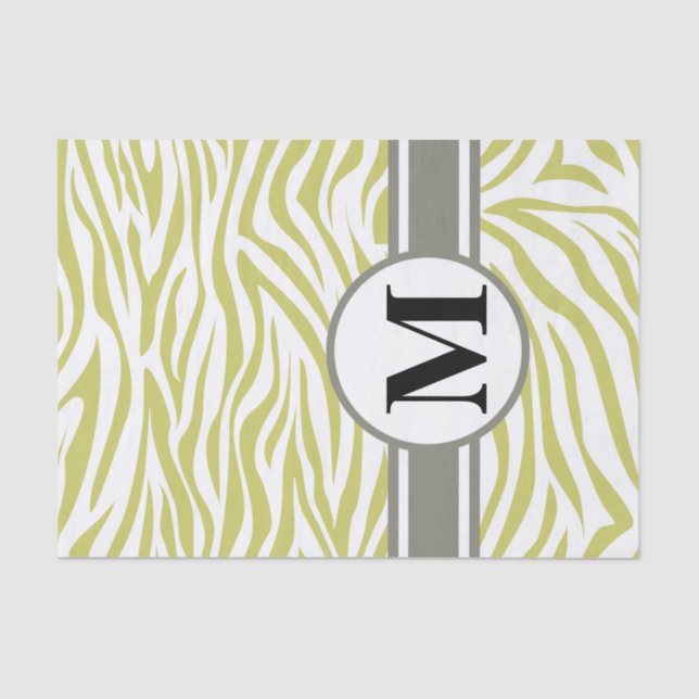Khaki Safari Zebra with monogram Tissue Paper (Front)