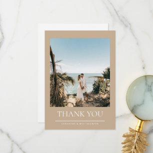 Khaki Simple Couple Photo Wedding Thank You Card