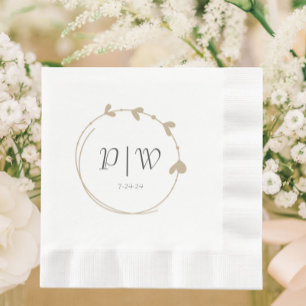 Khaki Simple Heart Wreath Monogram Wedding Napkin