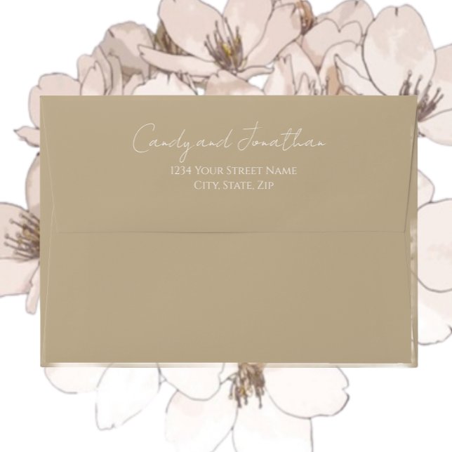 Khaki Simple Style Modern Script Wedding Envelope (In Situ Flowers)