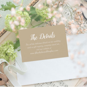 Khaki Simple Style Wedding Details Enclosure Card