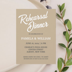 Khaki Simple Style Wedding Rehearsal Dinner Invitation