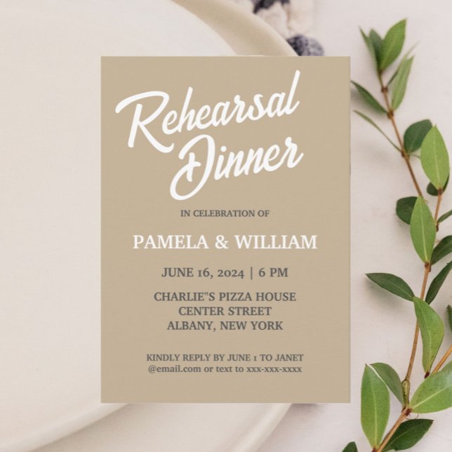 Khaki Simple Style Wedding Rehearsal Dinner Invitation (In Situ Wedding)
