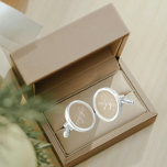 Khaki Solid Colour Stylised Monogram Cufflinks<br><div class="desc">A pair of sterling silver plated, round cufflinks for the fashionable man to match his outfit that feature a trendy, khaki colour along with his name printed in white, upper case letters and superimposed with white, stylised initials. Personalise your cufflinks by editing and replacing name and initials as desired. A...</div>