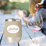 Khaki Stylised Wedding Groomsman Name<br><div class="desc">Gift your wedding groomsman with this trendy and personalised,  stainless steel wine tumbler with his name in stylised script inside a white,  oval design. Background colour and script is khaki. Perfect for a bachelor party as well! Personalise your wine tumbler by editing and replacing name with desired name.</div>