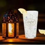 Khaki Stylised Wedding Groomsman Name Glass<br><div class="desc">Beer glass for the wedding groomsman that features his name printed in a trendy khaki colour, stylised script inside a khaki colour oval border along with wedding date. A great party supply idea for a bachelor party! Personalise your beer glass by editing and replacing name and date with your own....</div>
