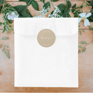 Khaki Stylised Wedding Thank You Classic Round Sticker