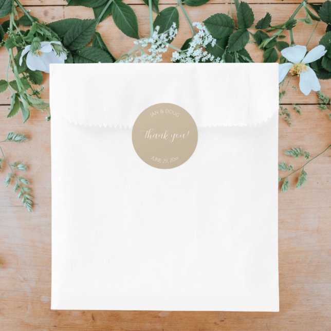 Khaki Stylised Wedding Thank You Classic Round Sticker (In Situ Wedding)