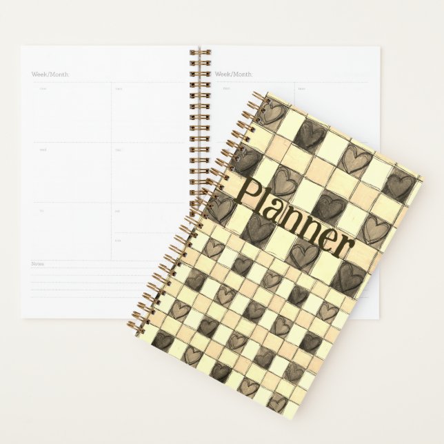 Khaki tan & cream gingham heart Planner  (Display)