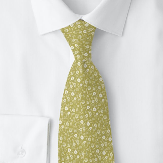 Khaki Tiny Flowers Tie (Creator Uploaded)