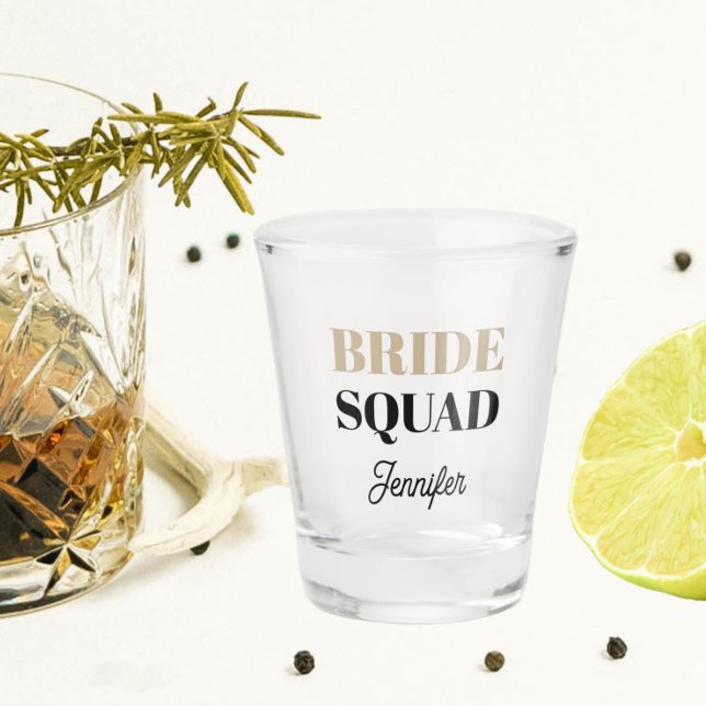 Khaki Wedding Bride Squad Personalised Shot Glass (In Situ)