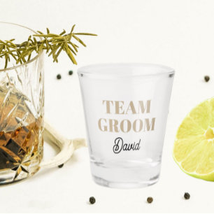 Khaki Wedding Team Groom Personalised Shot Glass