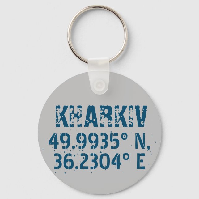 Kharkiv Ukraine Latitude & Longitude Distressed  Key Ring (Front)