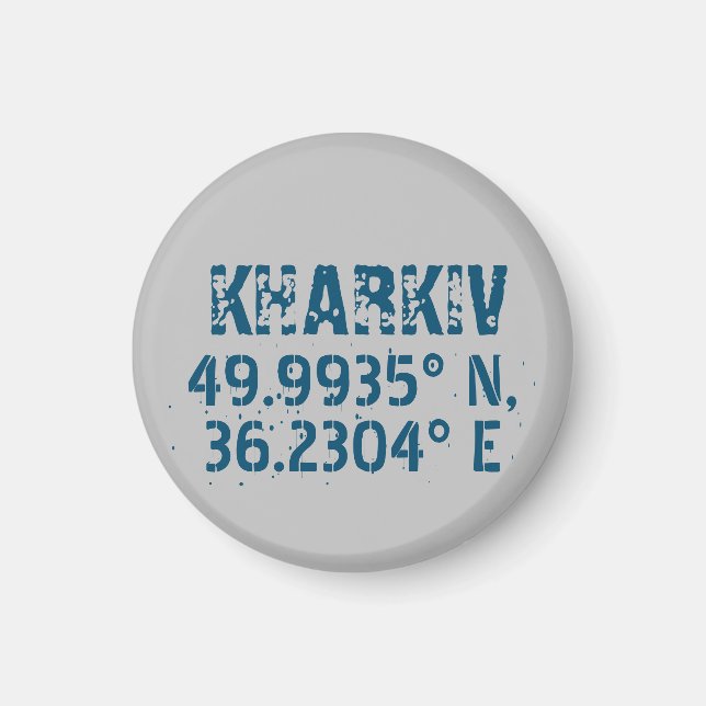 Kharkiv Ukraine Latitude & Longitude Distressed Magnet (Front)