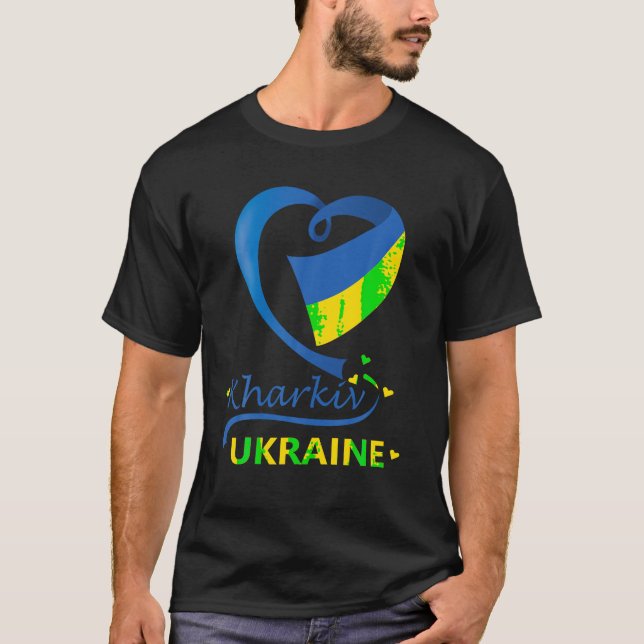 Kharkiv Ukraine National Flag Heart Emblem Crest T T-Shirt (Front)