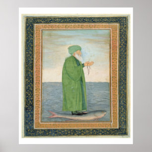 Khawa Khizir Khan riding on a fish, from the Small Poster