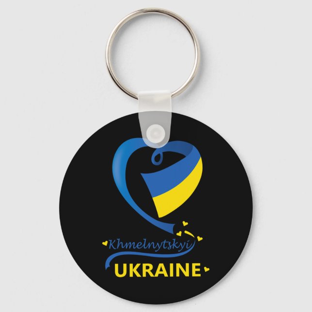 Khmelnytskyi Ukraine National Flag Heart Emblem Cr Key Ring (Front)