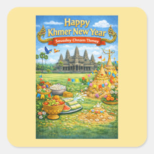 Khmer New Year Celebration-Sousdey Chnam Thmey Square Sticker