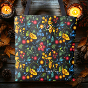 Khokhloma Botanical – Folk Leaves and Berries Tote Bag