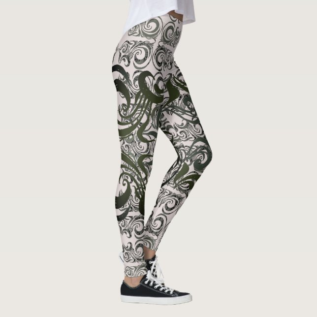 Khokhloma Muted Seaweed Pattern Leggings (Right)