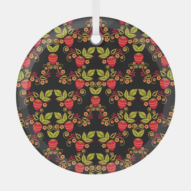 Khokhloma Russian Berries: Traditional Style Glass Tree Decoration (Front)