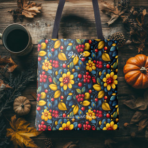 Khokhloma Twist Floral Traditional Folk Art Tote Bag