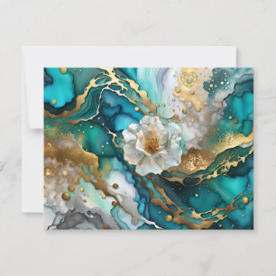 KHS Abstract Blue and Gold Floral Greeting Card