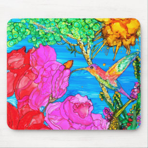 KHS Beautiful Floral Hummingbird Mousepad