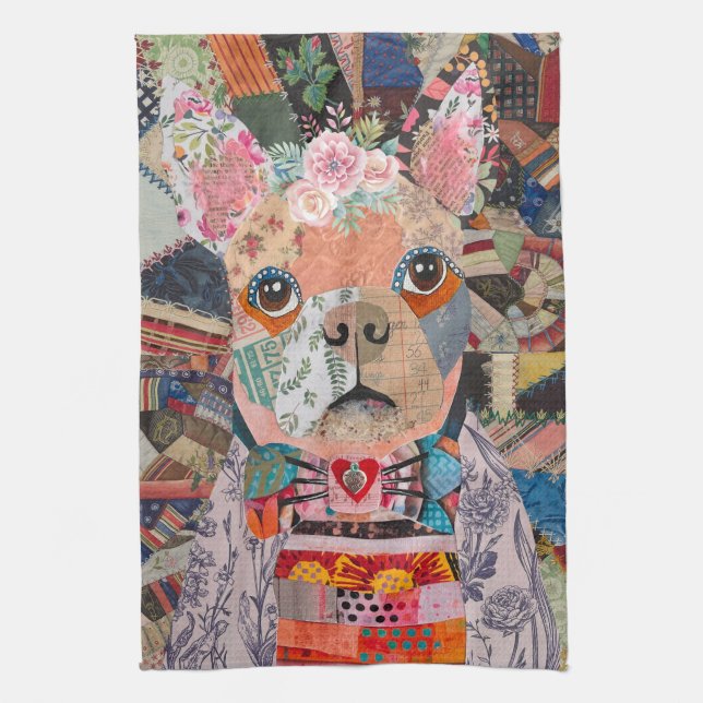 KHS Boston Terrier Mixed Media Dog Kitchen Towel (Vertical)